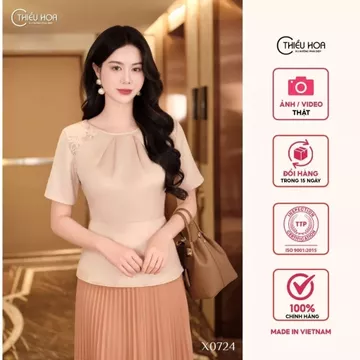 Áo kiểu trung niên chất Lụa cao cấp, thiết kế Peplum nhẹ ôm phần eo thương hiệu Thiều Hoa AN5X0724