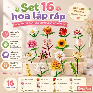 Set hoa lắp ráp 16 mẫu – Đồ chơi sáng tạo tự làm, quà tặng siêu xinh