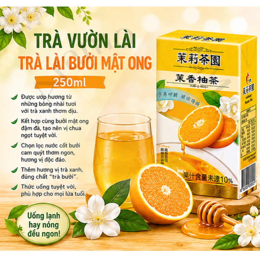 Trà trái cây Bưởi Hoa Lài Jasmine Pomelo Tea Đài Loan 6 Hộp/Combo và 24 hộp/Thùng