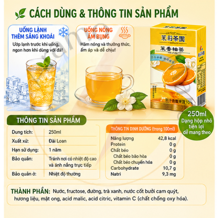 Trà trái cây Bưởi Hoa Lài Jasmine Pomelo Tea Đài Loan 6 Hộp/Combo và 24 hộp/Thùng
