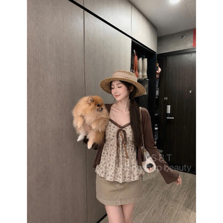 •𝙆𝙞𝙣𝙜𝙨𝙝𝙤𝙥𝙗𝙚𝙖𝙪𝙩𝙮•Set Áo Nâu Hoa Nhí 2Món Cadigan QC