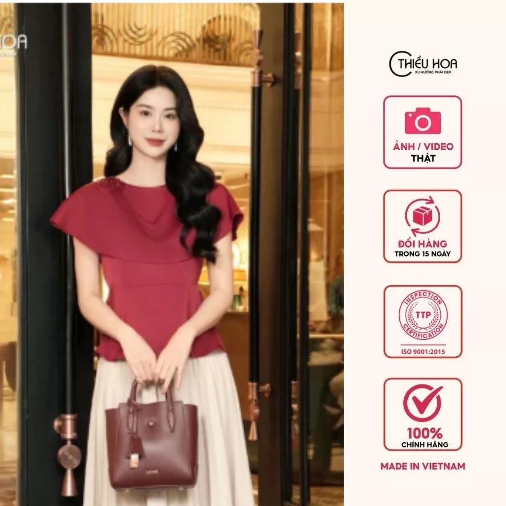 Áo kiểu trung niên Vải Lụa cao cấp có độ bóng nhẹ, lên form mềm mại thương hiệu Thiều Hoa AN5X0632