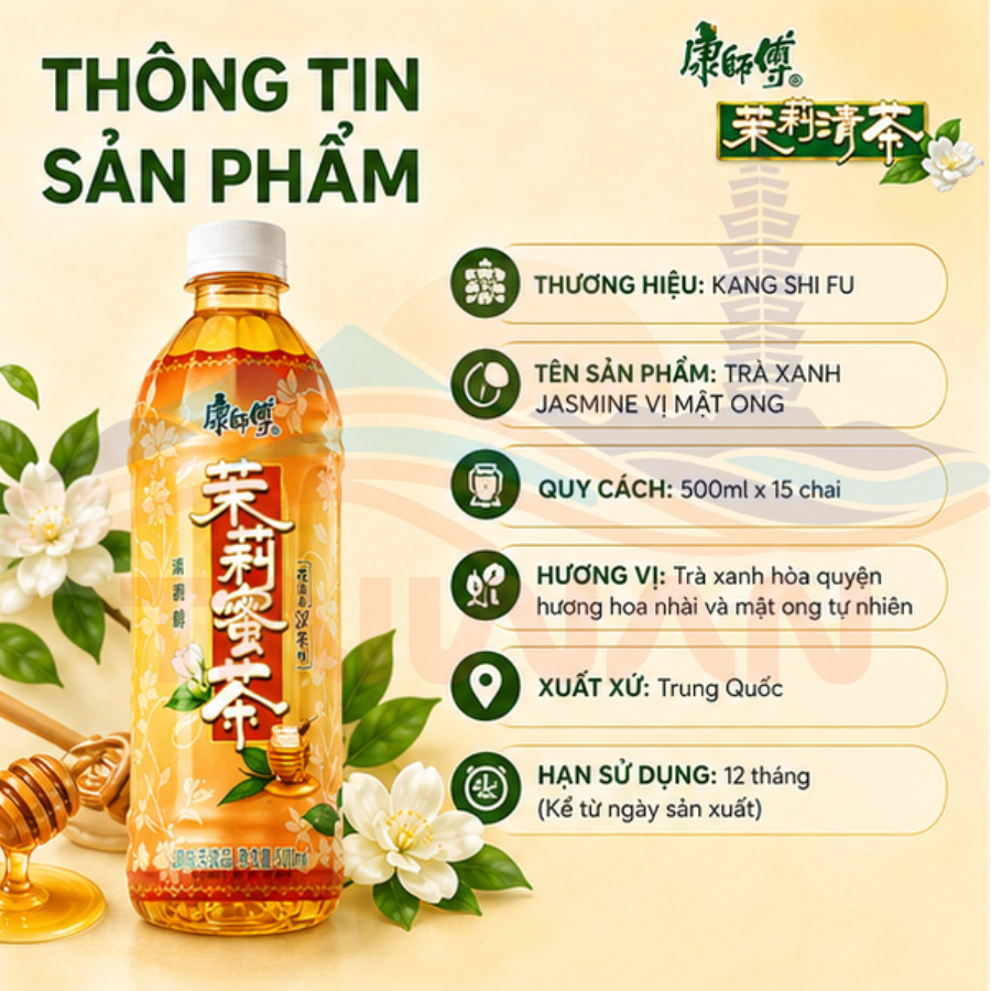 Combo 2 chai Trà mật ong hoa nhài tươi mát thơm vị hoa lài ngọt dịu nhẹ Kang Shi Fu 500ml/chai