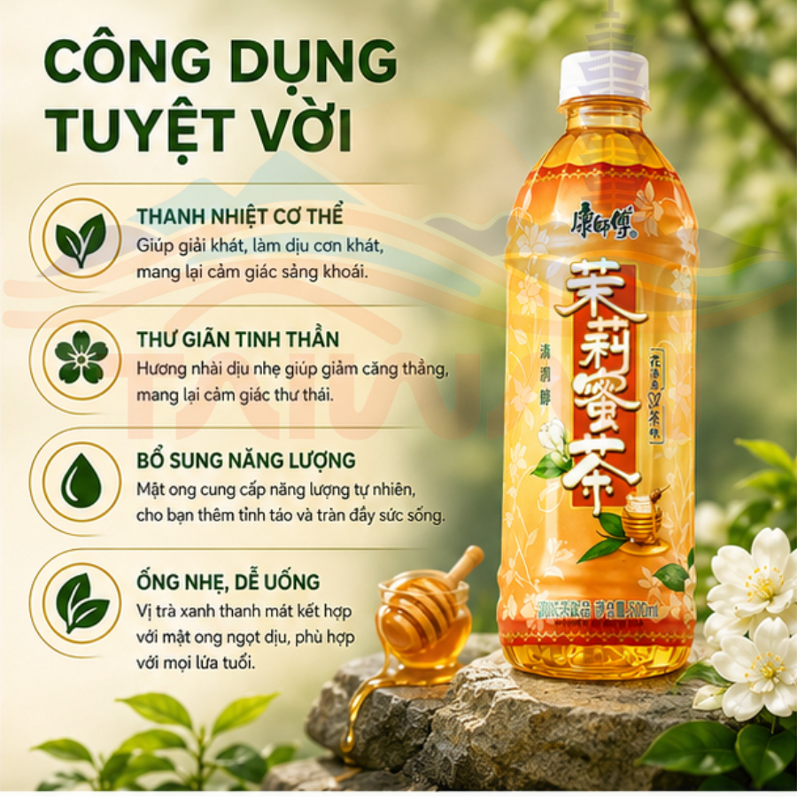 Combo 2 chai Trà mật ong hoa nhài tươi mát thơm vị hoa lài ngọt dịu nhẹ Kang Shi Fu 500ml/chai