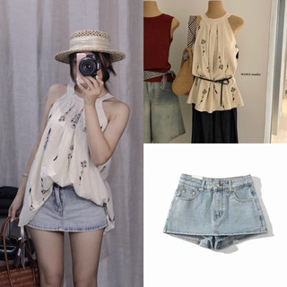 𝐏𝐡𝐢𝐞𝐧 𝐖𝐆𝐖𝐄 | (Sẵn) w9024 Áo Sát Nách cổ Yếm Chắt Thô Hoạ Tiết Hoa Đen