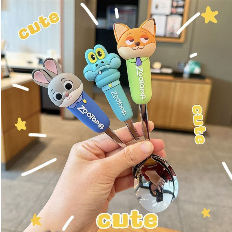 Bộ Thìa Dĩa Zootopia Inox 304 Cho Bé – Tay Cầm Silicon 3D Hoạt Hình, Đũa Hợp Kim Cao Cấp, Tháo Rời Dễ Vệ Sinh | 387