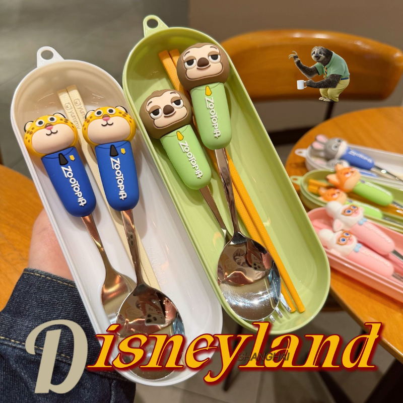 Bộ Thìa Dĩa Zootopia Inox 304 Cho Bé – Tay Cầm Silicon 3D Hoạt Hình, Đũa Hợp Kim Cao Cấp, Tháo Rời Dễ Vệ Sinh | 387