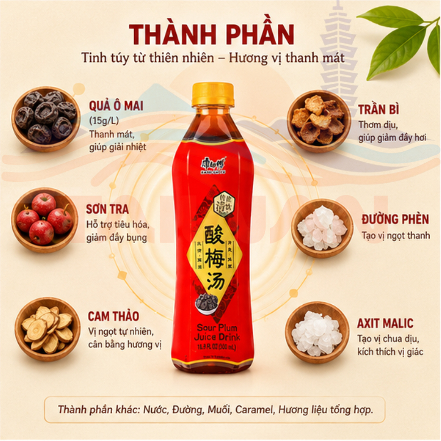 【Kang Shi Fu] Nước uống Ô mai chua 500ml thanh mát giải khát 15 chai/ Thùng