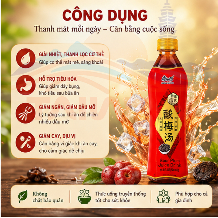 【Kang Shi Fu] Nước uống Ô mai chua 500ml thanh mát giải khát 15 chai/ Thùng
