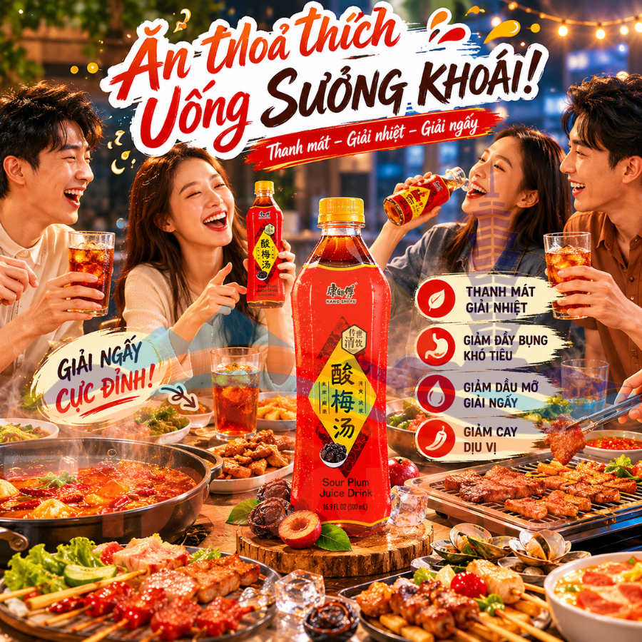 【Kang Shi Fu] Nước uống Ô mai chua 500ml thanh mát giải khát 15 chai/ Thùng