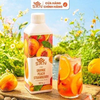 Syrup/siro CAM ĐÀO DÂU SAN mẫu thử 100ml, tặng sách công thức, chai lớn tiện dụng, trái cây tự nhiên