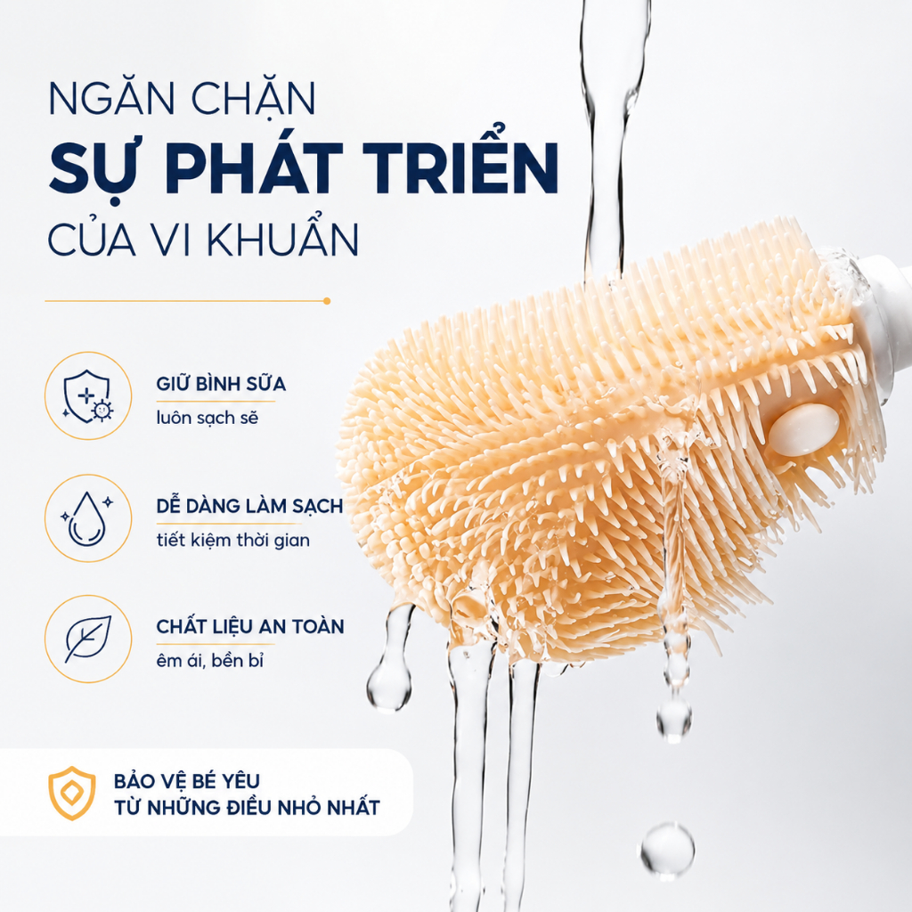 Cọ vệ sinh bình sữa, cọ chuyên dụng cho trẻ sơ sinh, bộ cọ vệ sinh bình sữa bằng silicon cầm tay.