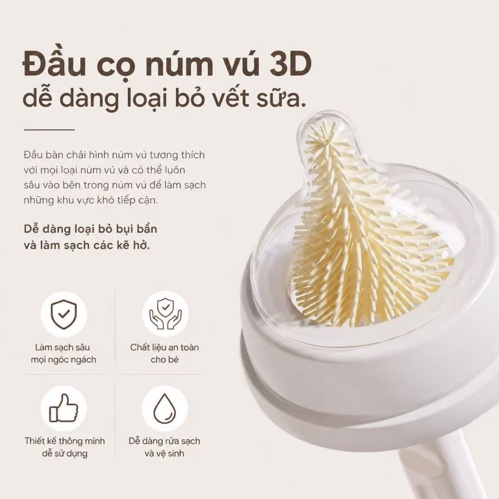Cọ vệ sinh bình sữa, cọ chuyên dụng cho trẻ sơ sinh, bộ cọ vệ sinh bình sữa bằng silicon cầm tay.