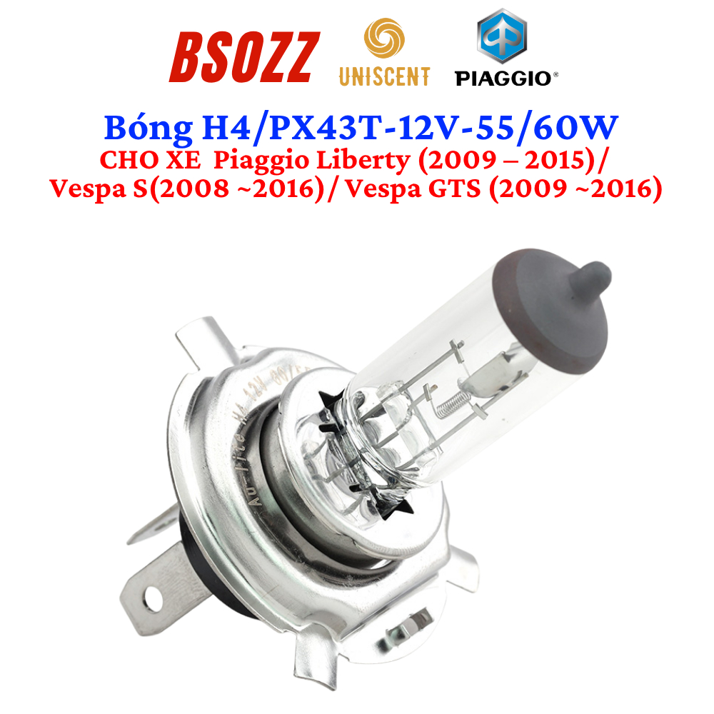 Bóng Đèn Halogen PX43T-12V-55/60W Piaggio Liberty-GTS-Vespa S (08–16)- BSOZZ Made In Thailand