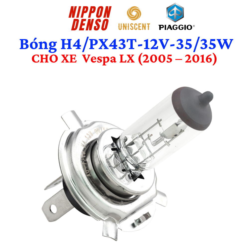 Bóng Đèn Halogen PX43T-12V35/35W Piaggio Vespa LX (2005 –2016)/ Nippon Denso- Made In Thailand