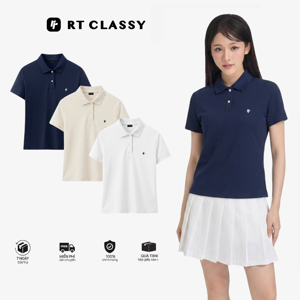 Áo Polo Nữ Baby RTCLASSY Tay Ngắn Logo Thêu Nổi Nữ Tính Basic Chất Liệu Cotton Pique Dày Dặn