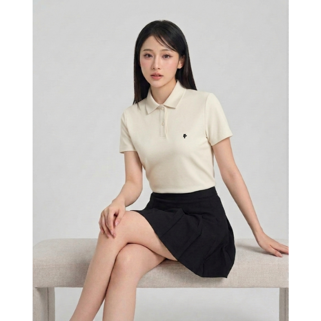 Áo Polo Nữ Baby RTCLASSY Tay Ngắn Logo Thêu Nổi Nữ Tính Basic Chất Liệu Cotton Pique Dày Dặn