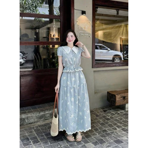 Set bộ sơ mi sọc cổ V phối chân váy dài