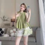 Set Áo babydoll cổ tròn xếp ly phồng to sát nách thoải mái