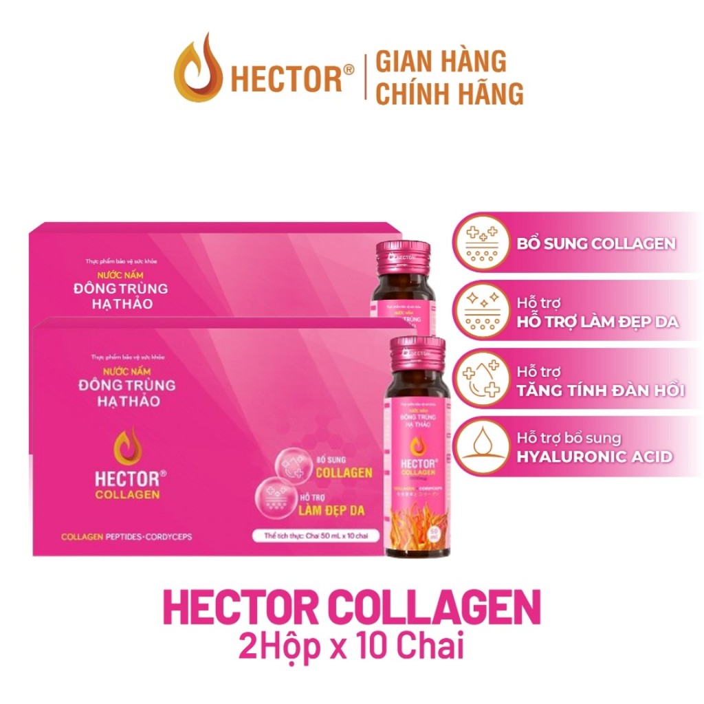 Combo 2 hộp nước nấm đông trùng hạ thảo hector collagen, bổ sung collagen, hỗ trợ làm đẹp da