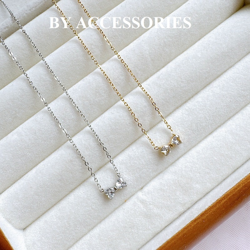 Dây chuyền nữ titan mặt hình chiếc nơ nhỏ xinh đính đá lấp lánh không gỉ WN2655 BY ACCESSORIES