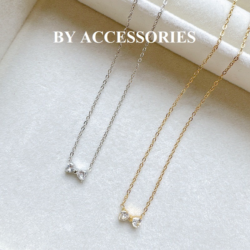 Dây chuyền nữ titan mặt hình chiếc nơ nhỏ xinh đính đá lấp lánh không gỉ WN2655 BY ACCESSORIES