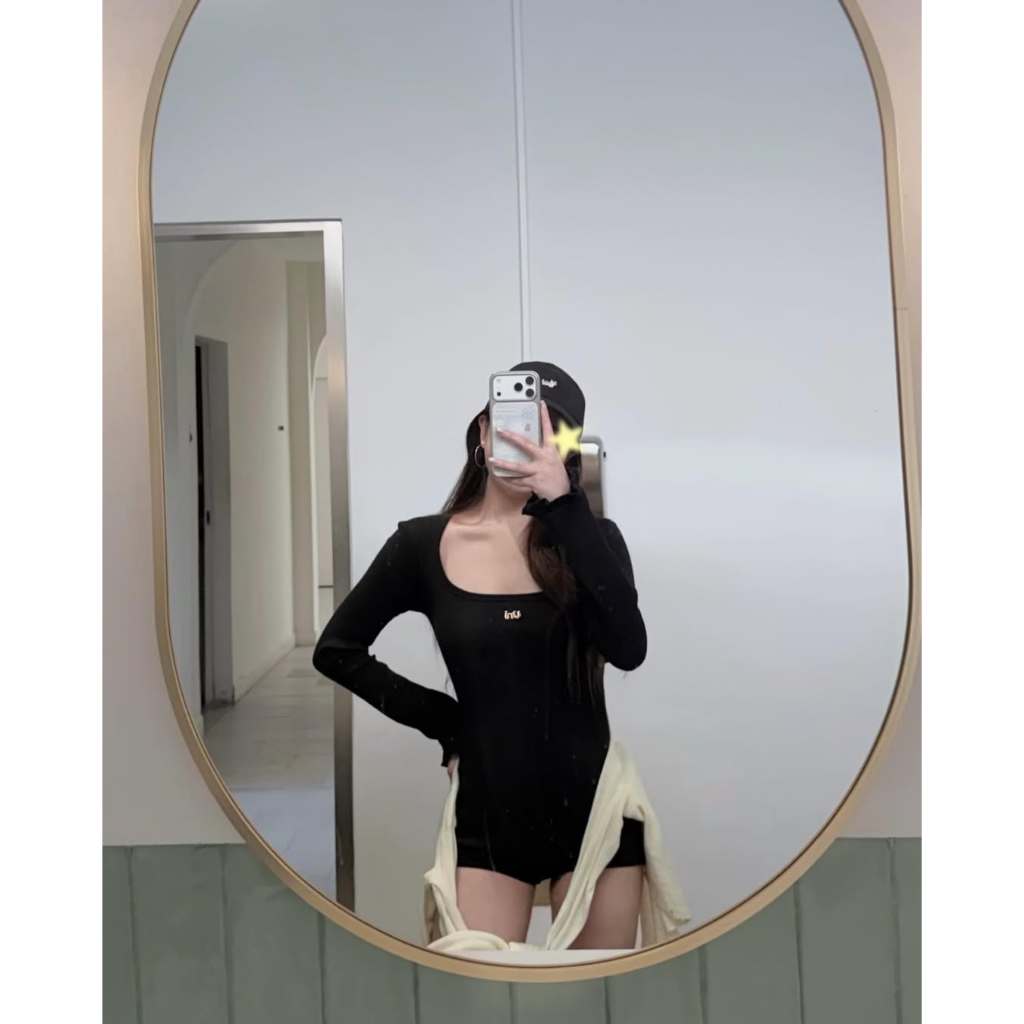 [Sẵn - Tặng dán ngực] 2Soonsumff Bodysuit tay dài ống loe cổ vuông ôm body sexy, bộ đồ liền thân cá tính gợi cảm