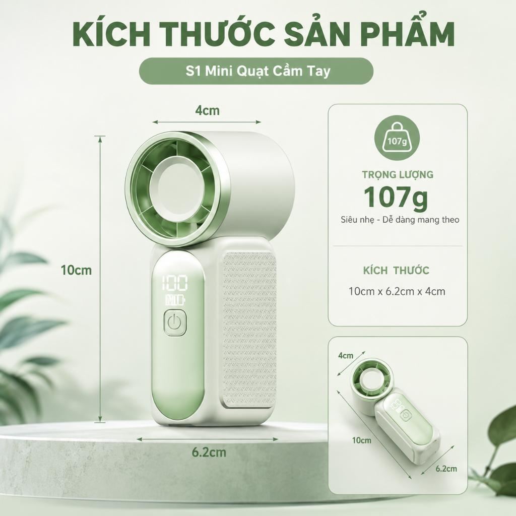 Quạt Cầm Tay Mini X688 Turbo 100 Cấp Gió Mát Lạnh Pin 1800mAh Sạc USB Nhỏ Gọn