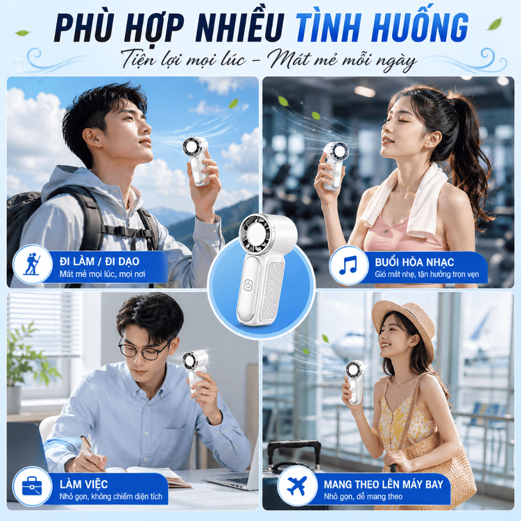 Quạt Cầm Tay Mini X688 Turbo 100 Cấp Gió Mát Lạnh Pin 1800mAh Sạc USB Nhỏ Gọn
