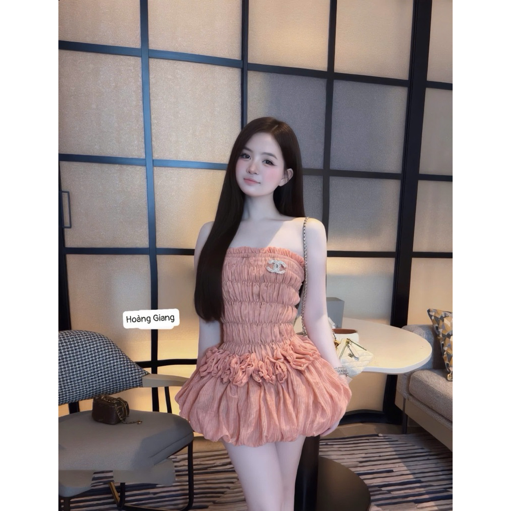 Váy quây tơ chun hoa eo chân bồng
