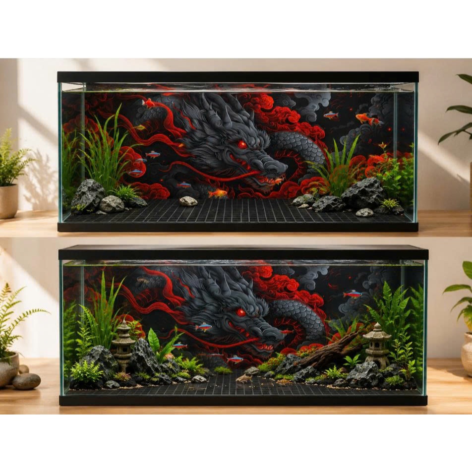 Decal tranh dán hồ cá 3D Kho In Ấn HC12 chống nước, In KTS dán dễ, gỡ dễ, có keo sẵn, nhiều kích cỡ