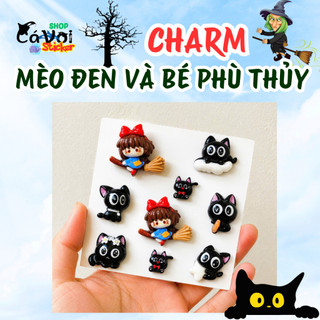 [ĐỘC QUYỀN] Set Charm Gắn Dép Mèo Đen Kiki Bé Phù Thủy Cute Kawaii Resin Jibbitz Crocs Handmade Mini Siêu Dễ Thương