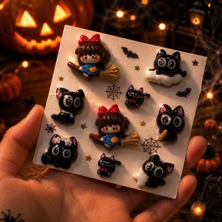 [ĐỘC QUYỀN] Set Charm Gắn Dép Mèo Đen Kiki Bé Phù Thủy Cute Kawaii Resin Jibbitz Crocs Handmade Mini Siêu Dễ Thương