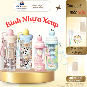 Bình đựng nước Xcup trong suốt Kèm Ống Hút Silicone Và Quai Xách bình nhựa Lucky 600ml có lõi lọc trà