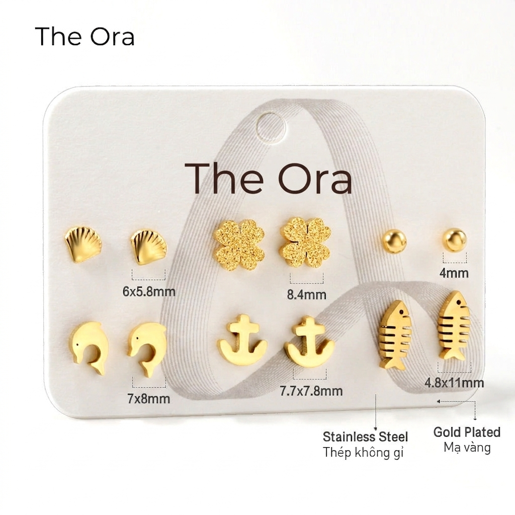 [ƯU ĐÃI RA MẮT] Set 6 đôi Hoa tai Petite Studs mạ vàng 18K - thiết kế trẻ trung - AS015