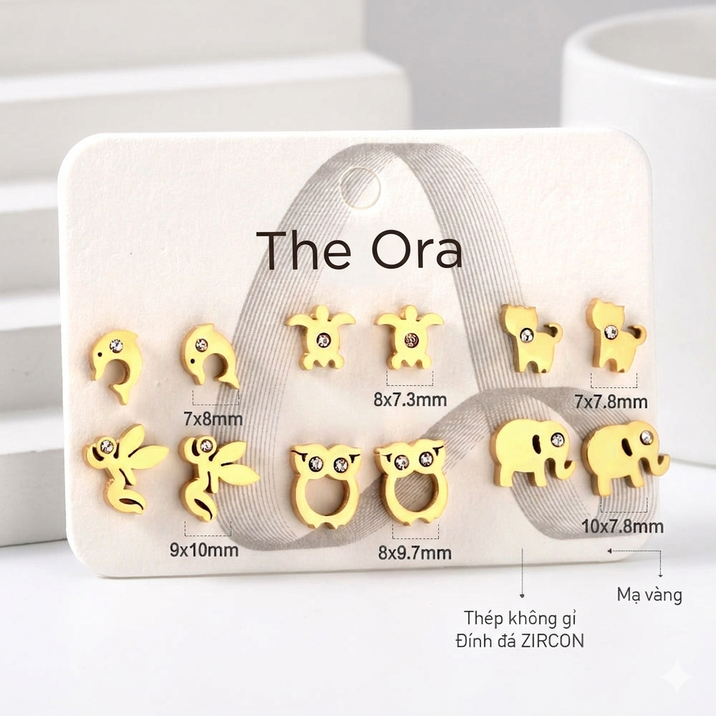 [ƯU ĐÃI RA MẮT] Set 6 đôi Hoa tai Petite Studs mạ vàng 18K - thiết kế trẻ trung - AS015
