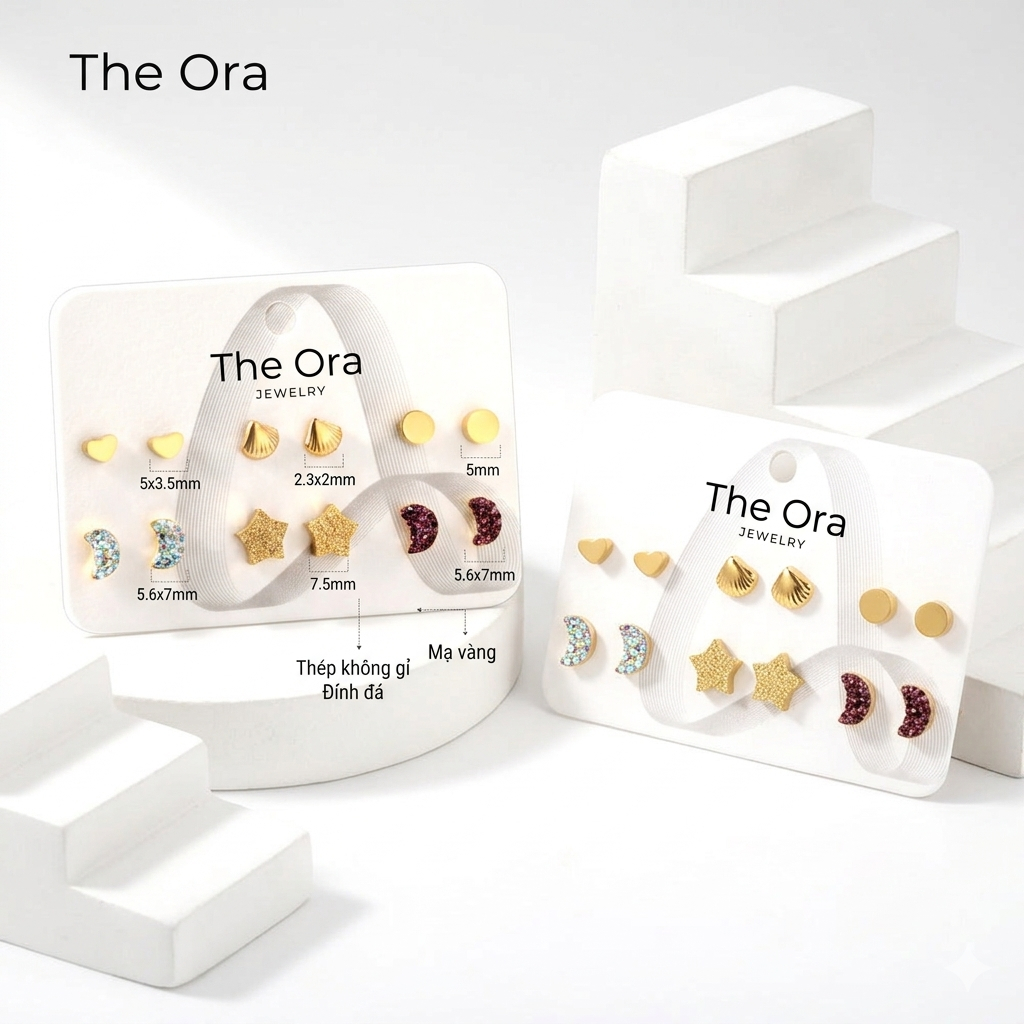 [ƯU ĐÃI RA MẮT] Set 6 đôi Hoa tai Petite Studs mạ vàng 18K - thiết kế trẻ trung - AS015