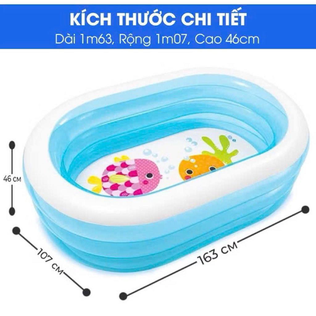 Hồ bơi cho bé Inttex 57482 Dài 163cm, rộng 107cm, cao 46cm. 2,3 bé vui chơi thoải mái , tặng bộ vá , bán kèm bơm