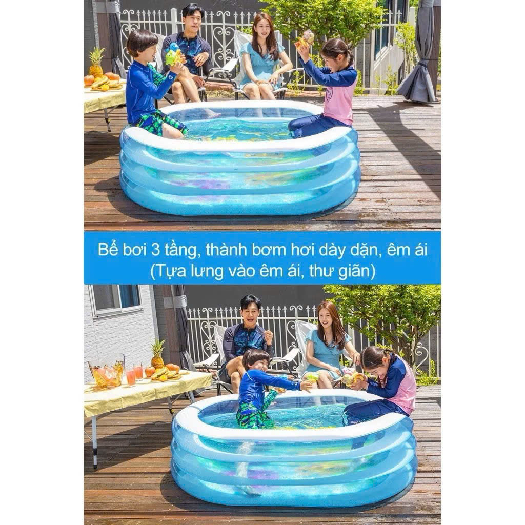 Hồ bơi cho bé Inttex 57482 Dài 163cm, rộng 107cm, cao 46cm. 2,3 bé vui chơi thoải mái , tặng bộ vá , bán kèm bơm
