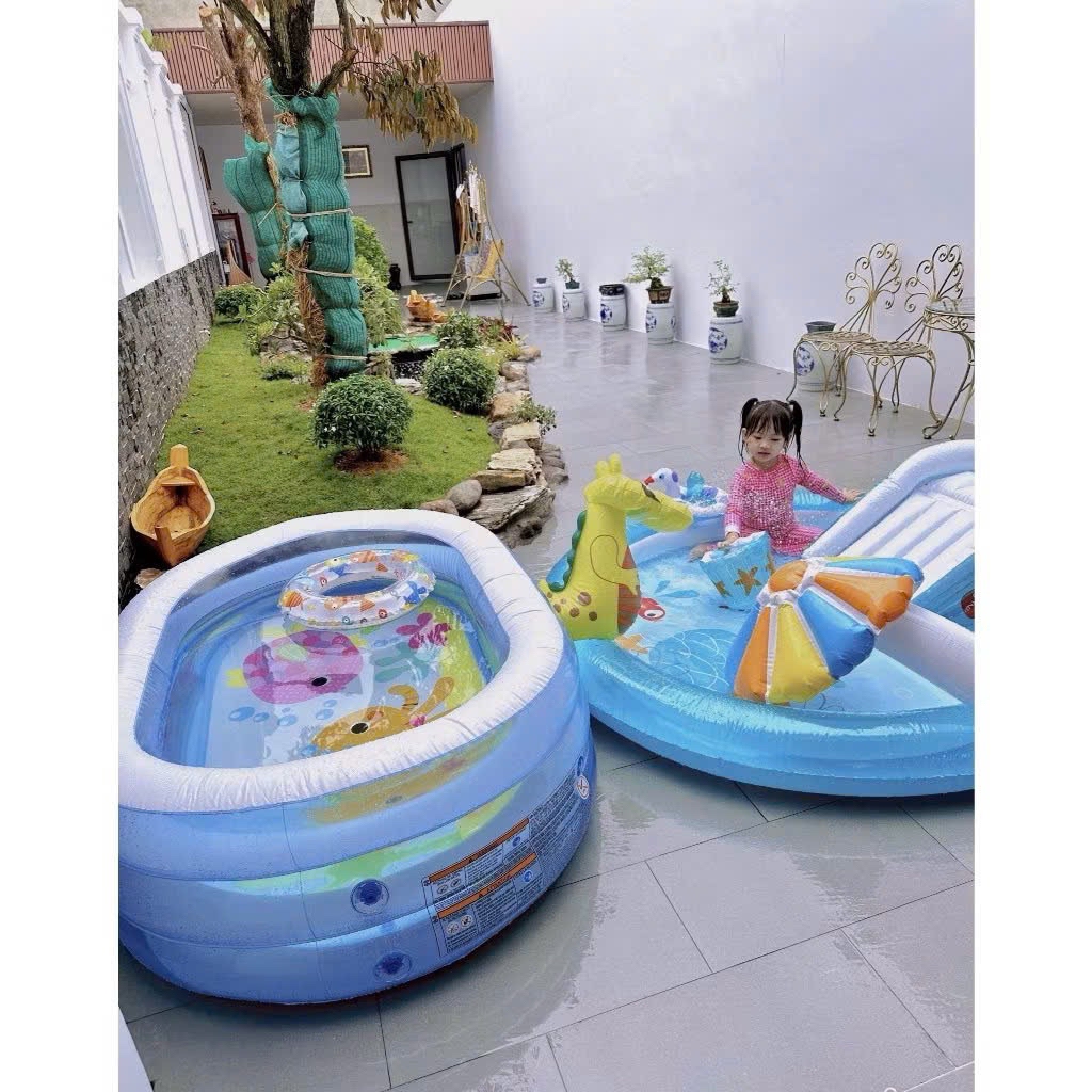 Hồ bơi cho bé Inttex 57482 Dài 163cm, rộng 107cm, cao 46cm. 2,3 bé vui chơi thoải mái , tặng bộ vá , bán kèm bơm