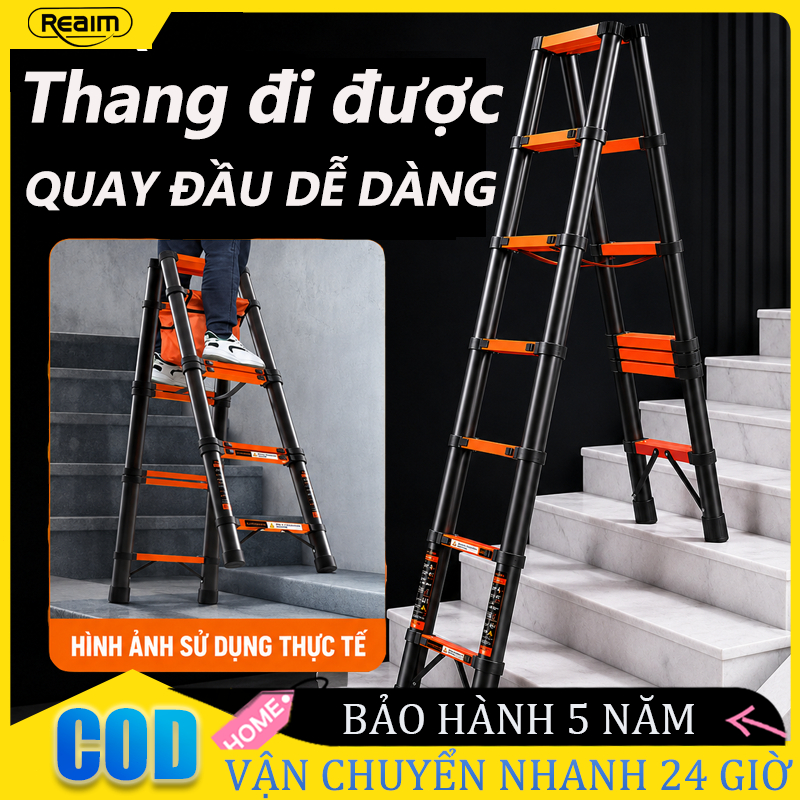 thang nhôm rút chữ a di chuyển thông minh thiết kế chống trượt chịu tải tốt an toàn khi dùng ở cầu thang