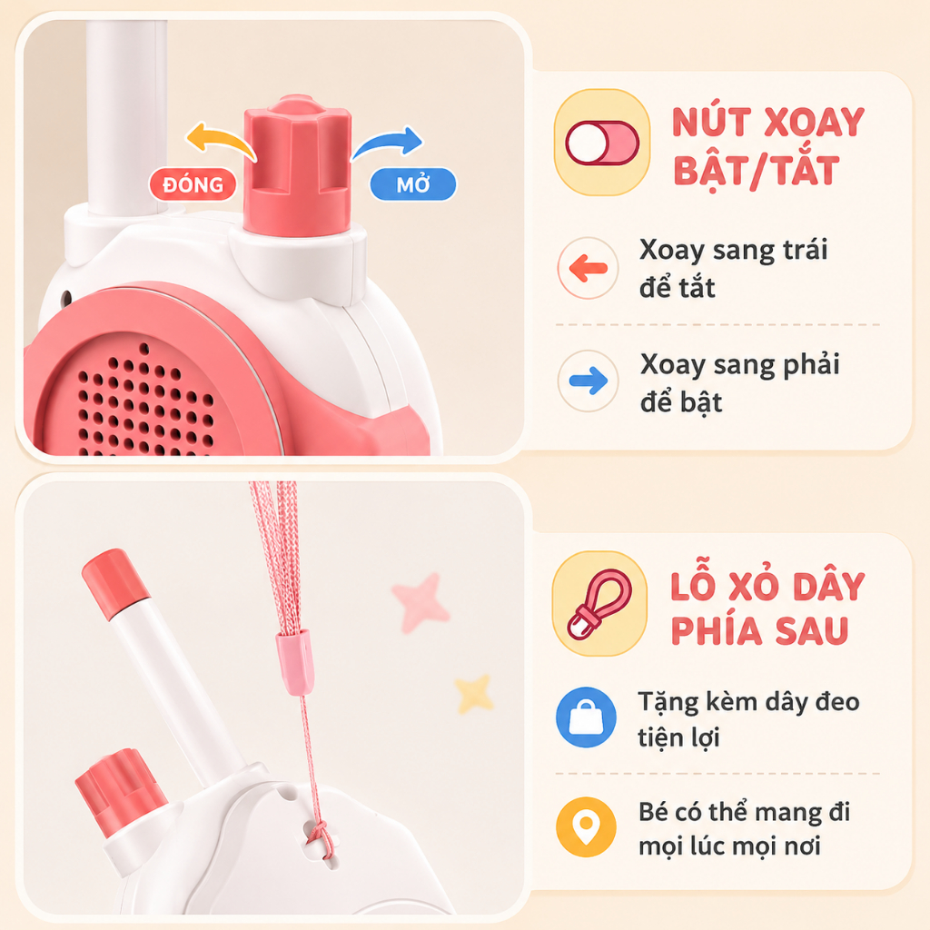 Bộ Đàm Đồ Chơi Trẻ Em Không Dây – Máy Liên Lạc Cầm Tay Cho Bé Kèm Dây Đeo, Âm Thanh Rõ Nét