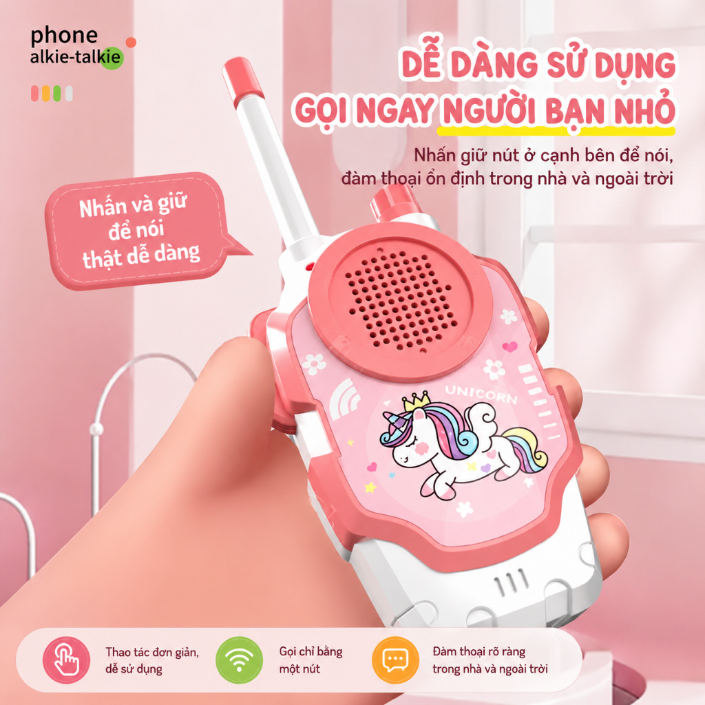 Bộ Đàm Đồ Chơi Trẻ Em Không Dây – Máy Liên Lạc Cầm Tay Cho Bé Kèm Dây Đeo, Âm Thanh Rõ Nét