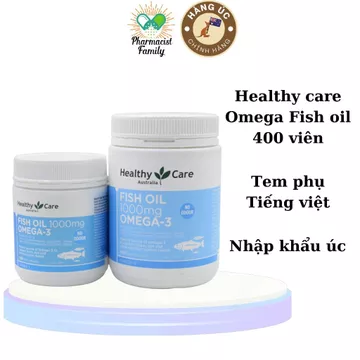 Dấu cá [ÚC] Healthy care Fish Oil 1000mg Omega 3, Mẫu mới, 400 viên