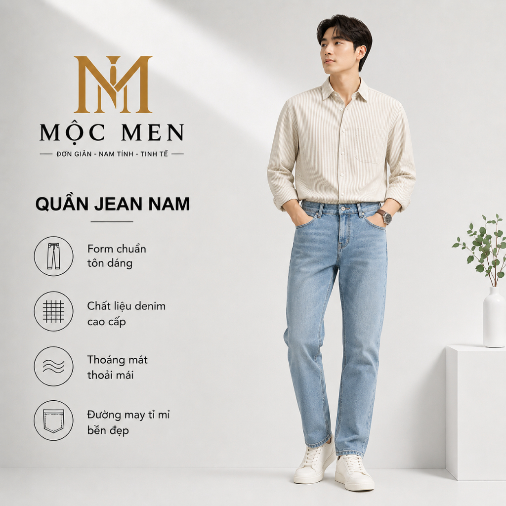 Product image Quần Jean Nam Form Suông Mộc Men