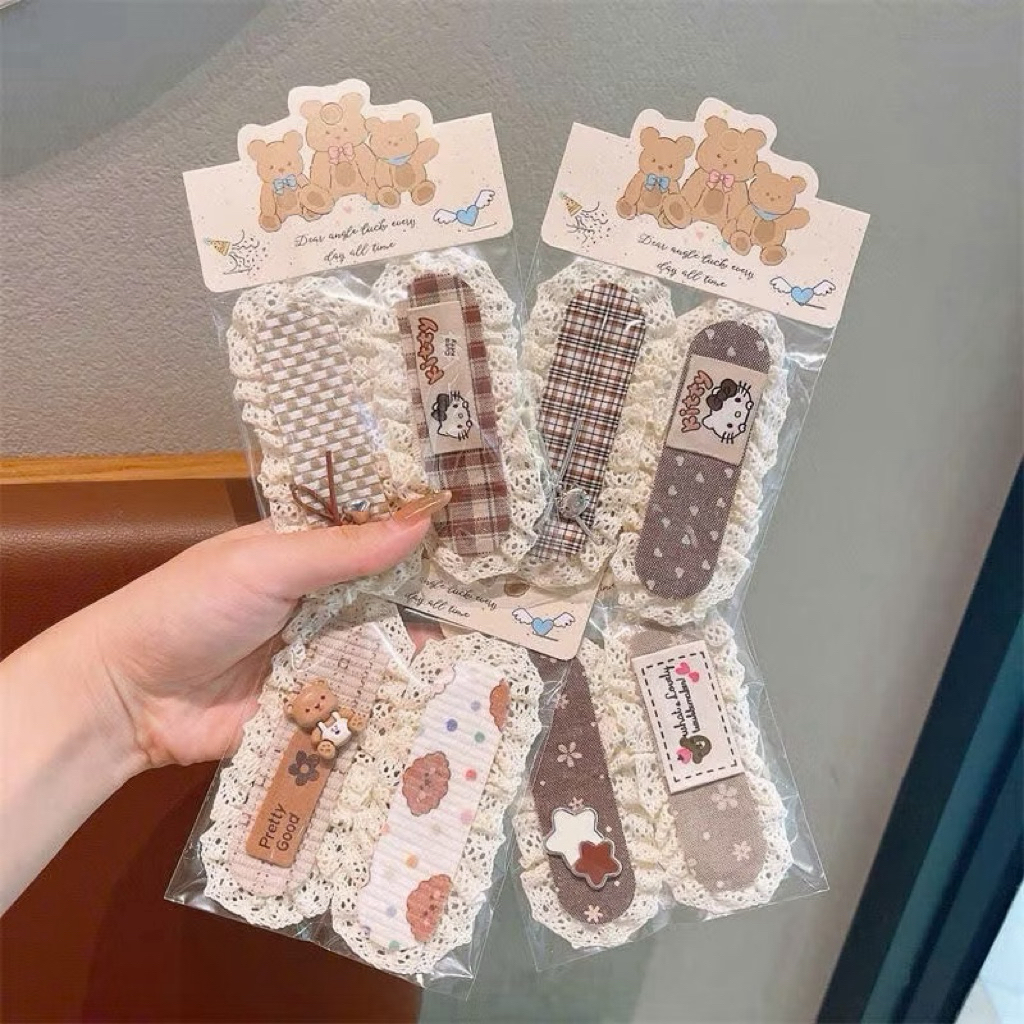 LIME Vỉ 2 cái dán tóc thừa, tóc con họa tiết gấu, kitty đáng yêu