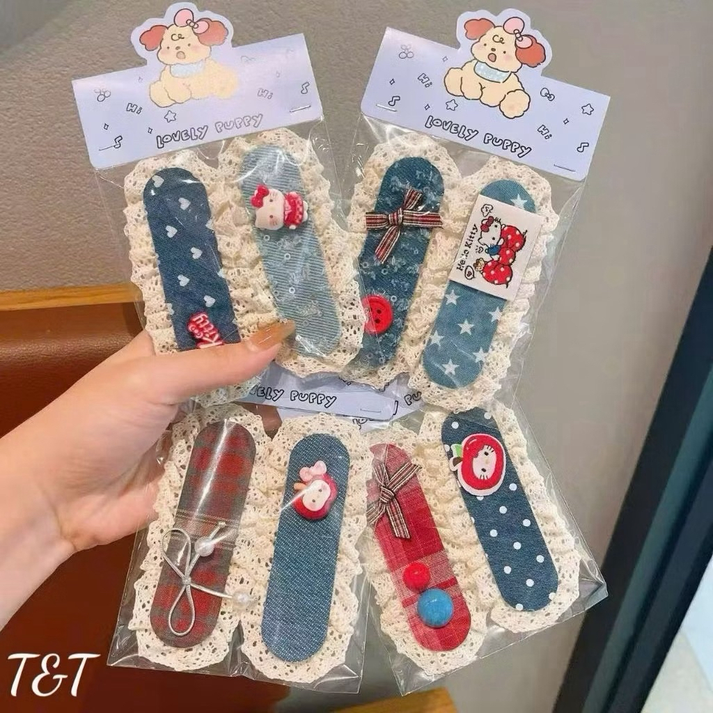 LIME Vỉ 2 cái dán tóc thừa, tóc con họa tiết gấu, kitty đáng yêu