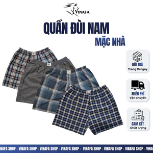 Quần đùi nam Vinafa mặc nhà form thoải mái, Quần đùi kate mặc ngủ thoải mái QĐ11B