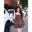 Sét áo babydoll vai chun kèm cv bí S264 SM chấm bi, kẻ ô