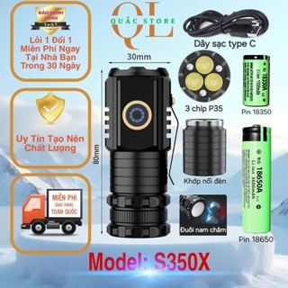 Bộ đèn pin mini S350X siêu sáng - phiên bản nâng cấp 2 pin và khớp nối dài - 5 chế độ sáng